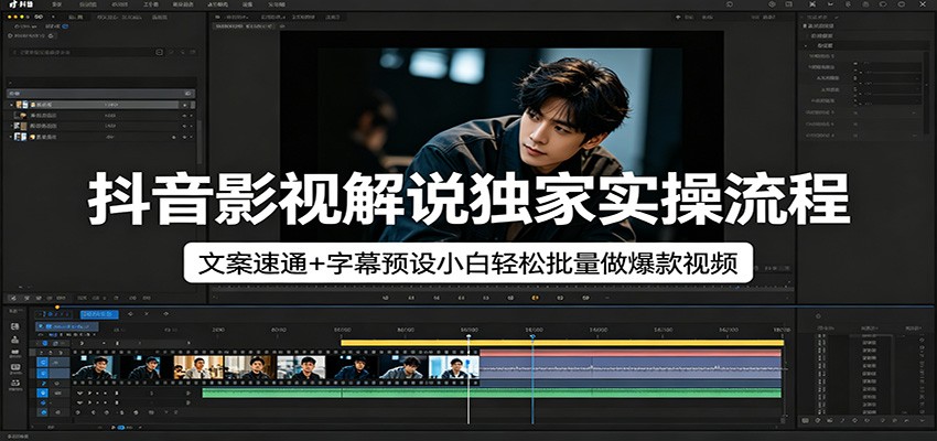 抖音影视解说独家实操流程，文案速通+字幕预设小白轻松批量做爆款视频-快名资源网