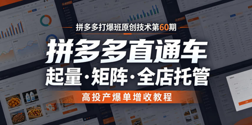 拼多多打爆班原创技术第60期，拼多多直通车，起量・矩阵・全店托管，高投产爆单增收教程-快名资源网