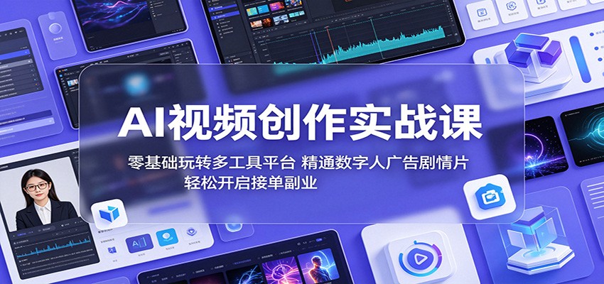 AI视频创作实战课：零基础玩转多工具平台，精通数字人广告、剧情片，轻松开启接单副业-快名资源网