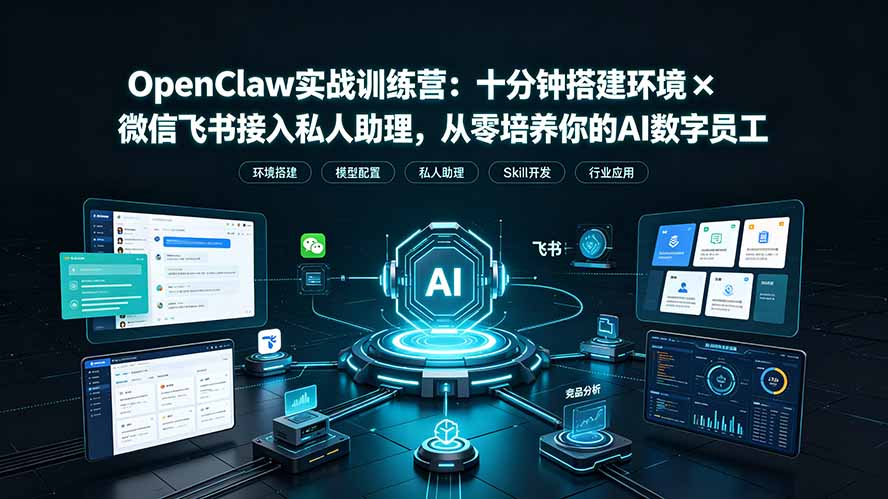 OpenClaw实战特训营：十分钟搭建环境×微信飞书接入私人助理，从零培养你的AI数字员工-青虫资源网