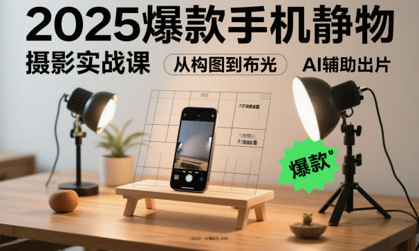 2025爆款手机静物摄影实战课，从构图到布光，不用贵设备，AI辅助出片-快名资源网