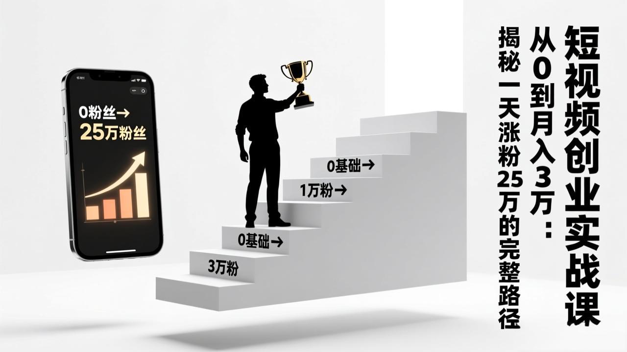 短视频创业实战课：从0到月入3万：揭秘一天涨粉25万的完整路径-青虫资源网