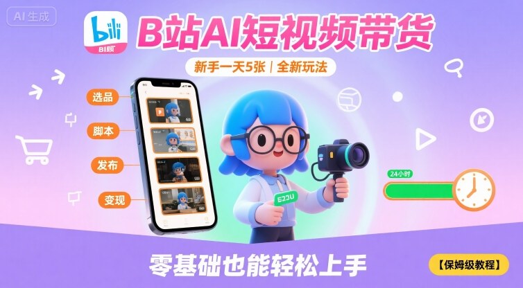 B站AI短视频带货，新手一天5张，全新玩法【保姆级教程】-快名资源网