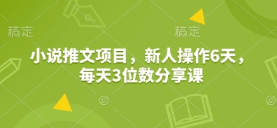 小说推文项目，新人操作6天，每天3位数分享课-快名资源网