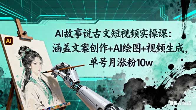 AI故事说古文短视频实操课：涵盖文案创作+AI绘图+视频生成，单号月涨粉10w-快名资源网