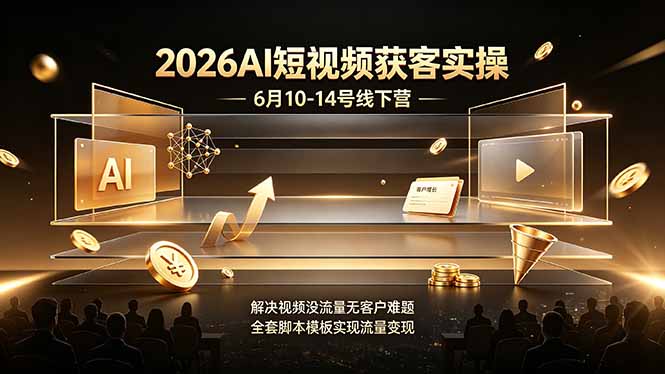 2026AI短视频获客实操6月10-14号线下营，解决视频没流量无客户难题，全套脚本模板实现流量变现-青虫资源网