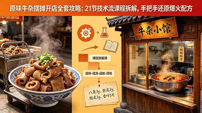 原味牛杂摆摊开店全套攻略：21节技术流课程拆解，手把手还原爆火配方-快名资源网