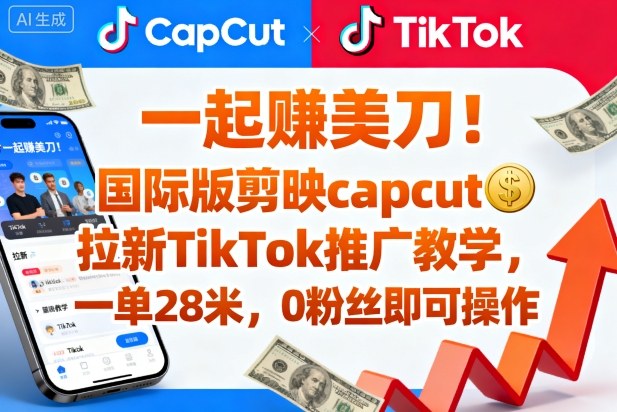 一起賺美刀！国际版剪映capcut拉新TikTok推广教学，一单28米，0粉丝即可操作(附推广入口和教学)-快名资源网
