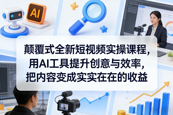 颠覆式全新短视频实操课程，用AI工具提升创意与效率，把内容变成实实在在的收益-快名资源网
