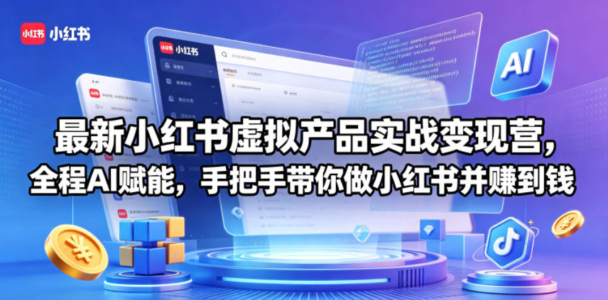 最新小红书虚拟产品实战变现营，全程AI赋能，手把手带你做小红书并赚到钱-快名资源网