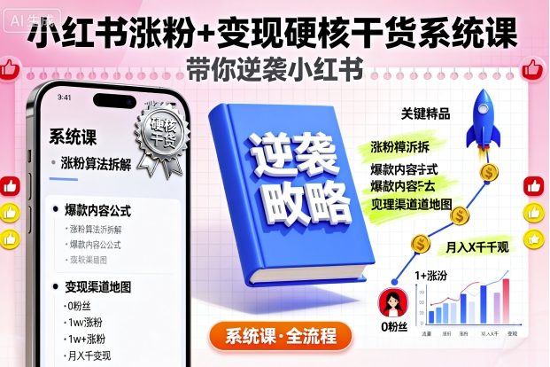 小红书涨粉+变现硬核干货系统课，带你逆袭小红书-快名资源网