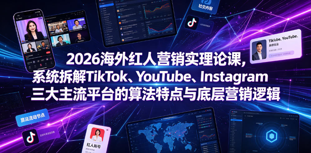 2026海外红人营销实理论课，系统拆解TikTok、YouTube、Instagram三大主流平台的算法特点与底层营销逻辑-青虫资源网