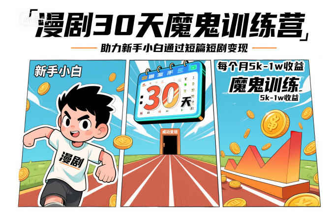 漫剧30天魔鬼训练营，助力新手小白通过短篇短剧变现，每个月5k-1w收益-快名资源网
