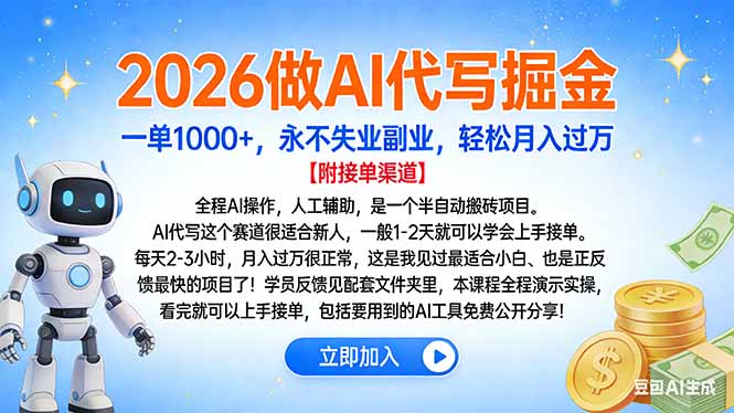 2026做AI代写掘金，一单1000+，永不失业副业，轻松月入过万-快名资源网