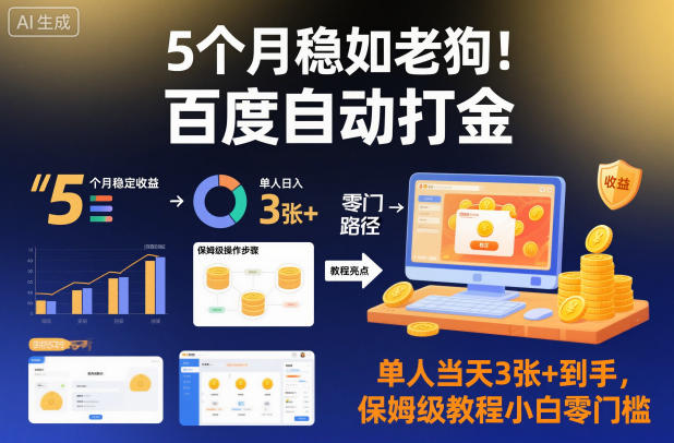 5个月稳如老狗！百度自动打金，单人当天3张+到手，保姆级教程小白零门槛【揭秘】-快名资源网