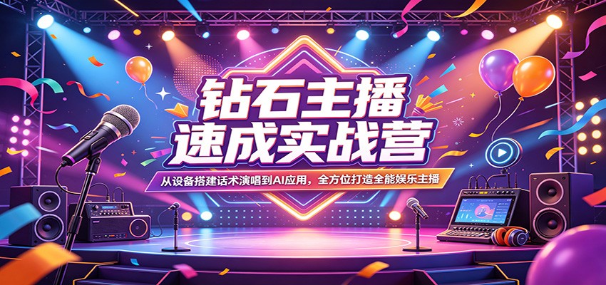 钻石主播速成实战营：从设备搭建话术演唱到AI应用，全方位打造全能娱乐主播-快名资源网