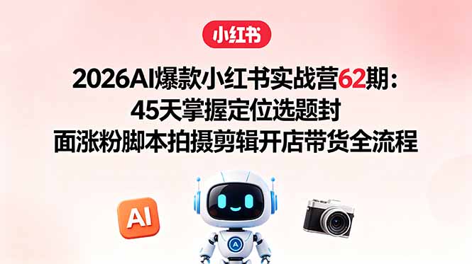 2026AI爆款小红书实战营62期：45天掌握定位选题封面涨粉脚本拍摄剪辑开店带货全流程-青虫资源网
