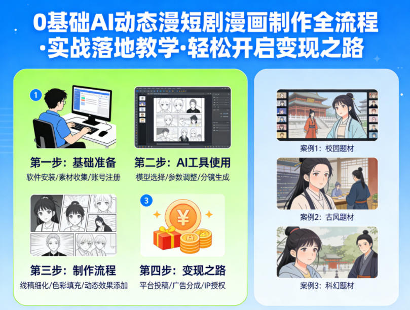 0基础AI动态漫短剧漫画制作全流程，实战落地教学，轻松开启变现之路-快名资源网