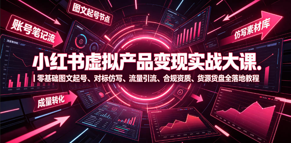 小红书虚拟产品变现实战大课｜零基础图文起号、对标仿写、流量引流、合规资质、货源货盘全落地教程-青虫资源网