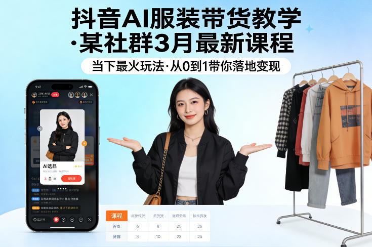 抖音AI服装带货教学，某社群3月最新课程，当下最火玩法，从0到1带你落地变现-快名资源网