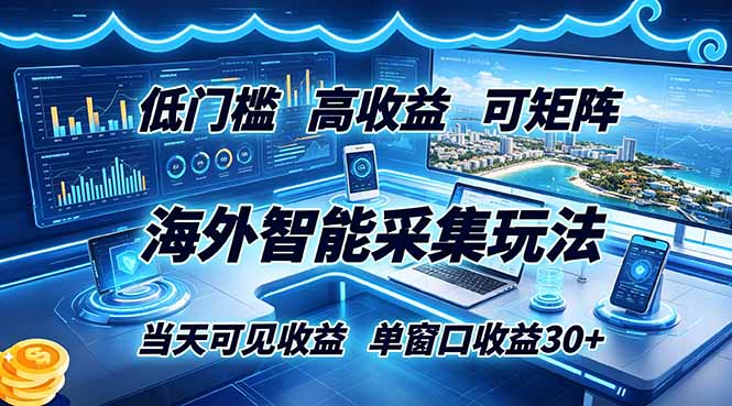 海外智能采集玩法，低门槛高单价可矩阵，当天可见收益，单窗口30+-快名资源网