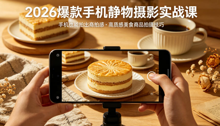 2026爆款手机静物摄影实战课，手机也能拍出商拍感，学会拍出高质感美食商品-快名资源网