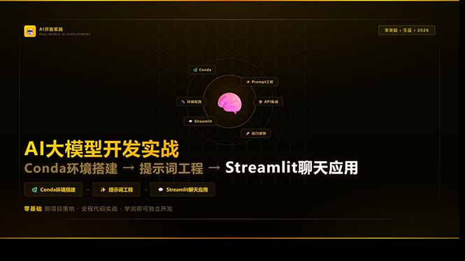 AI大模型开发实战：Conda环境搭建→提示词工程→Streamlit聊天应用，零基础到项目落地-快名资源网