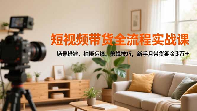 短视频带货全流程实战课，场景搭建、拍摄运镜、剪辑技巧，新手月带货佣金3万+-青虫资源网