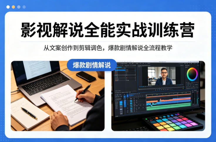 影视解说全能实战训练营：从文案创作到剪辑调色，爆款剧情解说全流程教学-快名资源网