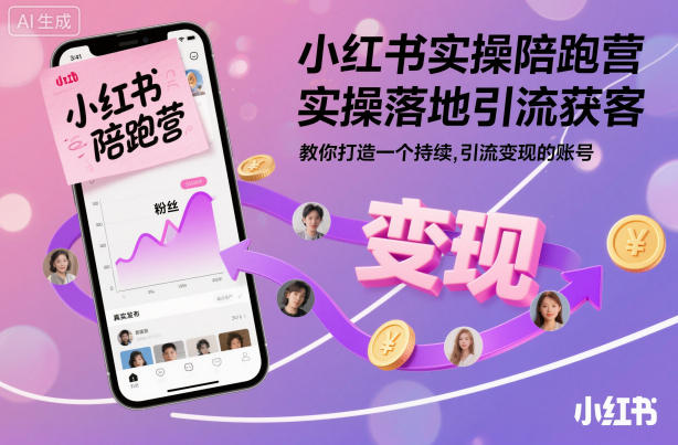 小红书实操陪跑营，实操落地引流获客，教你打造一个持续引流变现的账号-快名资源网