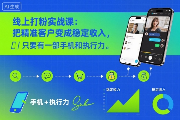 线上打粉实战课：把精准客户变成稳定收入，只要有一部手机和执行力-快名资源网