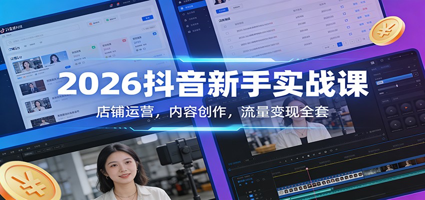 2026抖音新手实战课：店铺运营，内容创作，流量变现全套-快名资源网