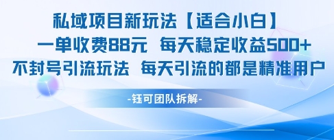 私域项目新玩法【适合小白】 一单收费88.每天稳定收益几张-快名资源网