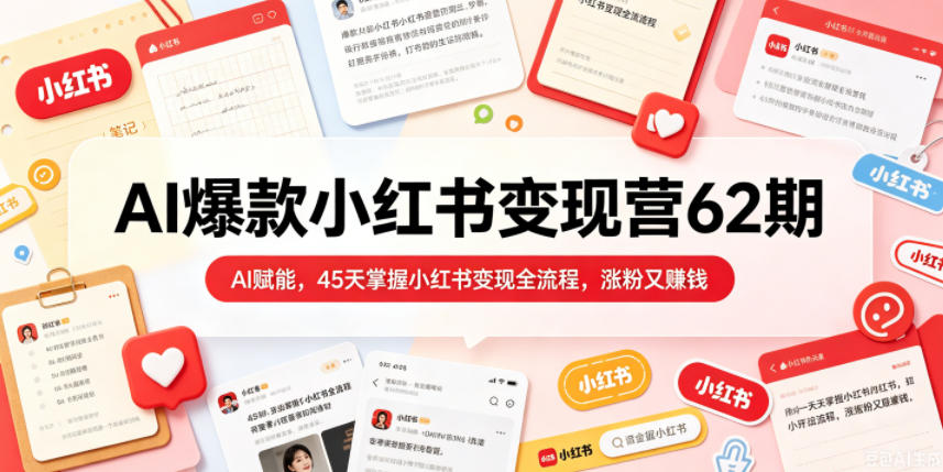 AI爆款小红书变现营62期2026年5月，AI赋能，45天掌握小红书变现全流程，涨粉又賺钱-快名资源网