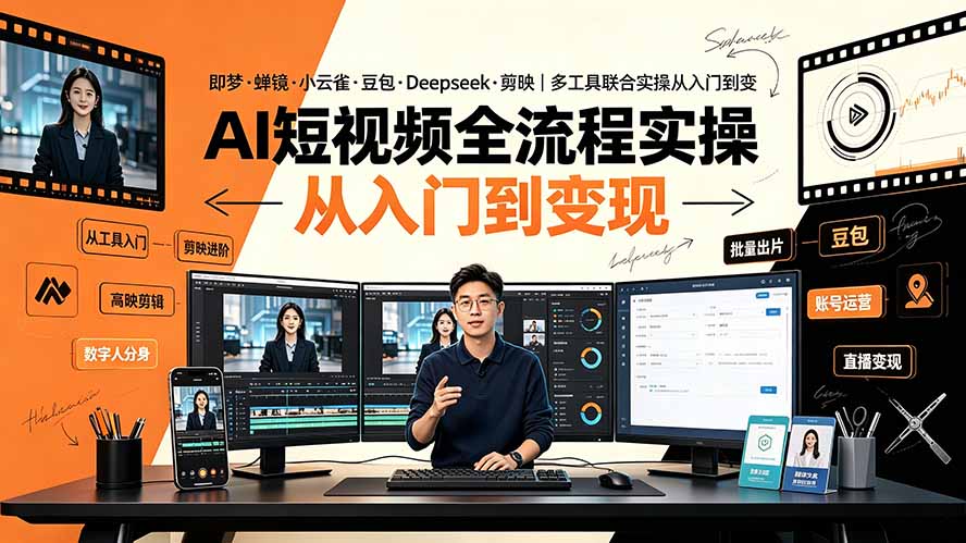 AI短视频全流程实操：即梦·蝉镜·小云雀·豆包·Deepseek·剪映｜多工具联合实操从入门到变现-青虫资源网