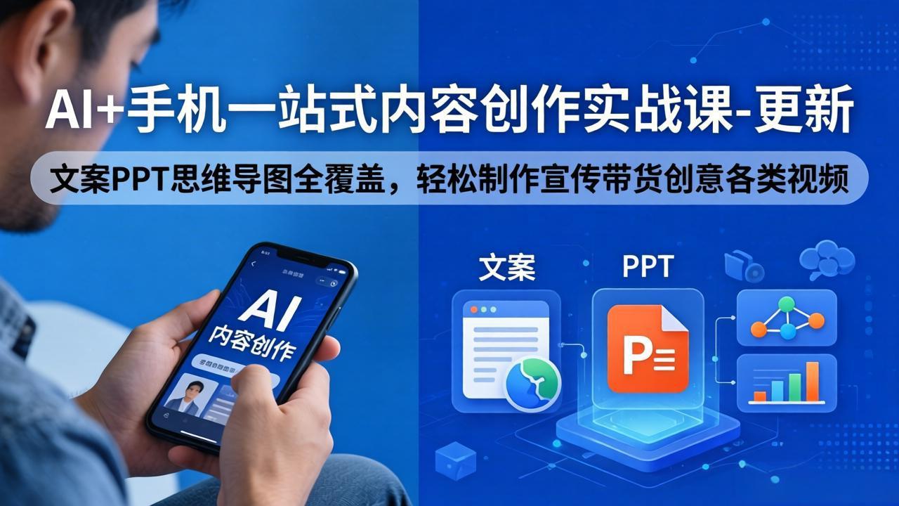 AI+手机一站式内容创作实战课-更新，文案PPT思维导图全覆盖，轻松制作宣传带货创意各类视频-快名资源网