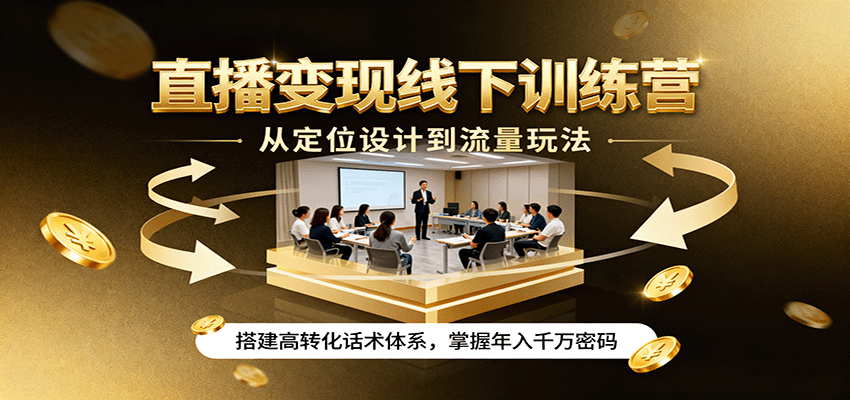 直播变现线下训练营，从定位设计到流量玩法，搭建高转化话术体系，掌握年入千万密码-快名资源网