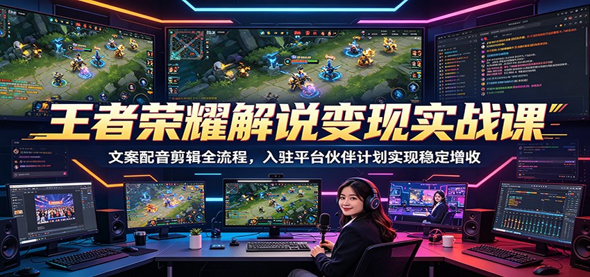王者荣耀解说变现实战课：文案配音剪辑全流程，入驻平台伙伴计划实现稳定增收-快名资源网