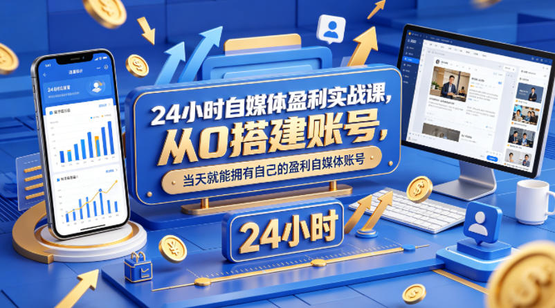 24小时自媒体盈利实战课，从0搭建账号，当天就能拥有自己的盈利自媒体账号-快名资源网
