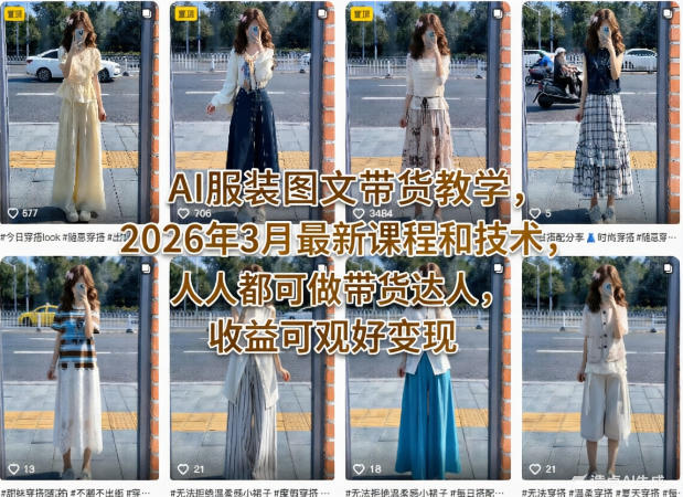 AI服装图文带货教学，2026年3月最新课程和技术，人人都可做带货达人，收益可观好变现-快名资源网