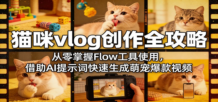 猫咪vlog创作全攻略：从零掌握Flow工具使用，借助AI提示词快速生成萌宠爆款视频-快名资源网