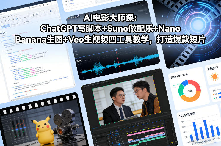 AI电影大师课：ChatGPT写脚本+Suno做配乐+Nano Banana生图+Veo生视频，打造爆款短片-快名资源网