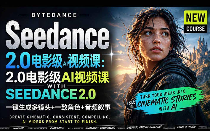 字节跳动的Seedance 2.0 AI电影视频生成制作教程，一键生成多镜头+一致角色+音频叙事-中英字幕-快名资源网
