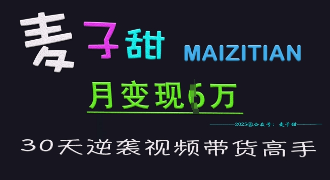 麦子甜30天逆袭视频带货高手，单月变现6W加特训营-快名资源网