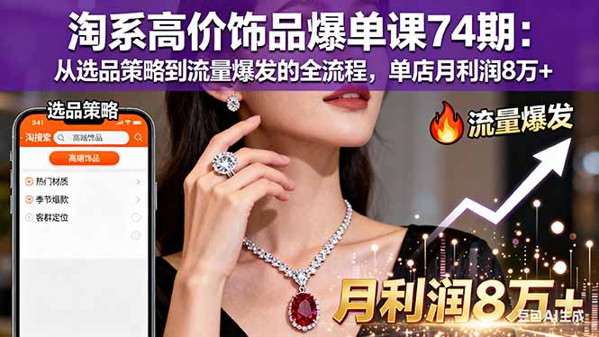 淘系高价饰品爆单课74期：从选品策略到流量爆发的全流程，单店月利润8万+-快名资源网