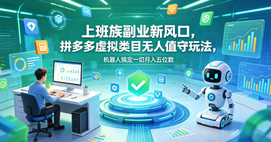 上班族副业新风口，拼多多虚拟类目无人值守玩法，机器人搞定一切月入五位数【揭秘】-快名资源网
