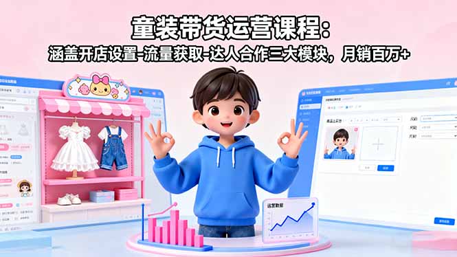 童装带货运营课程：涵盖开店设置-流量获取-达人合作三大模块，月销百万+-快名资源网