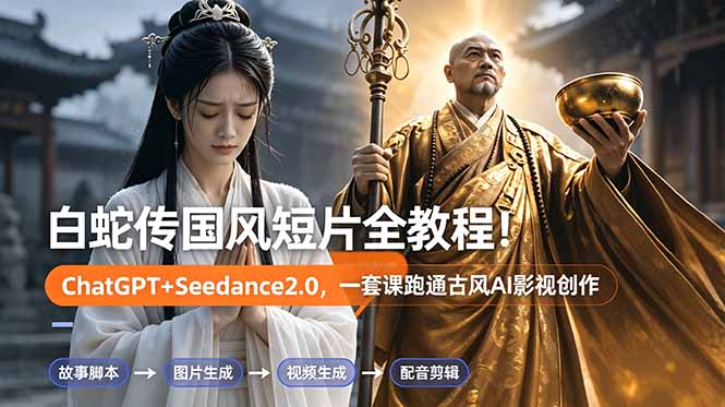 白蛇传-国风短片全教程！ChatGPT+Seedance2.0，一套课跑通古风AI影视创作-青虫资源网