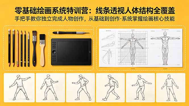 零基础绘画系统特训营：线条透视人体结构全覆盖，手把手教你独立完成人物创作-快名资源网