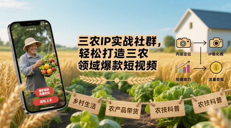 三农IP实战社群，轻松打造三农领域爆款短视频-快名资源网
